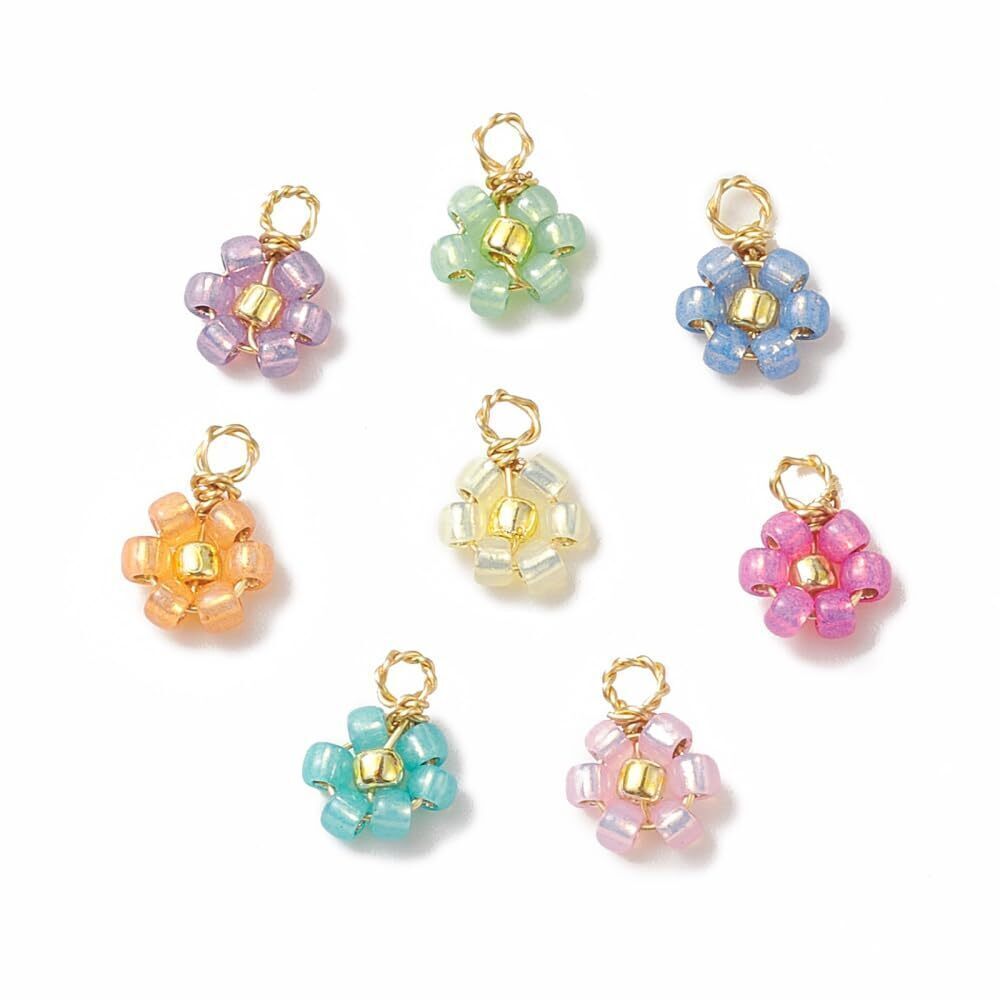 7094 80Pcs Mixed Color Flower Pendant Handmade Glass Seed Beads Charms